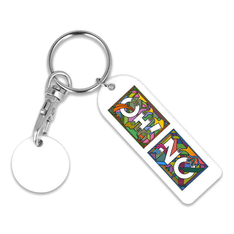 Image of Recycled OLD £ Rectangle Trolley Mate Keyring (unprinted coin)